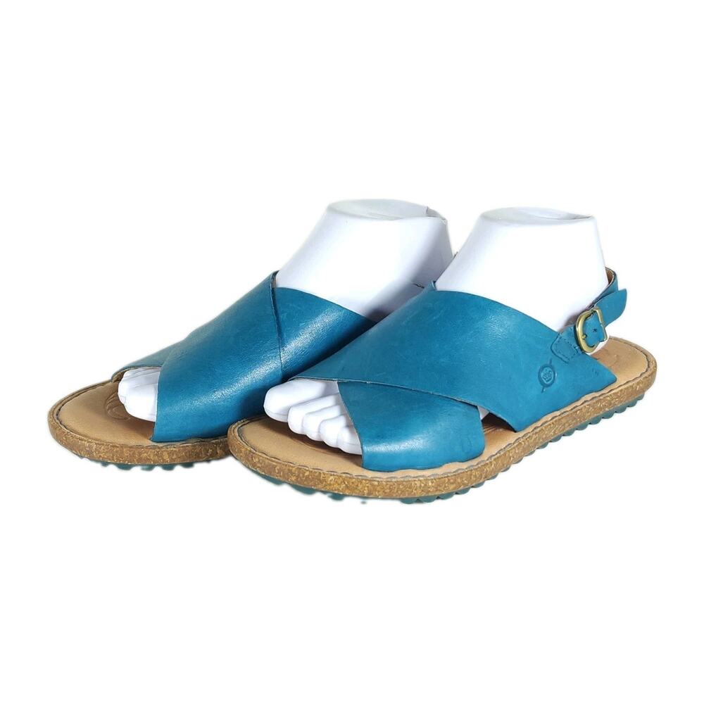 Born Santa Rose Women's US8M Blue Leather Crisscross Open Toe Slingback Sandals